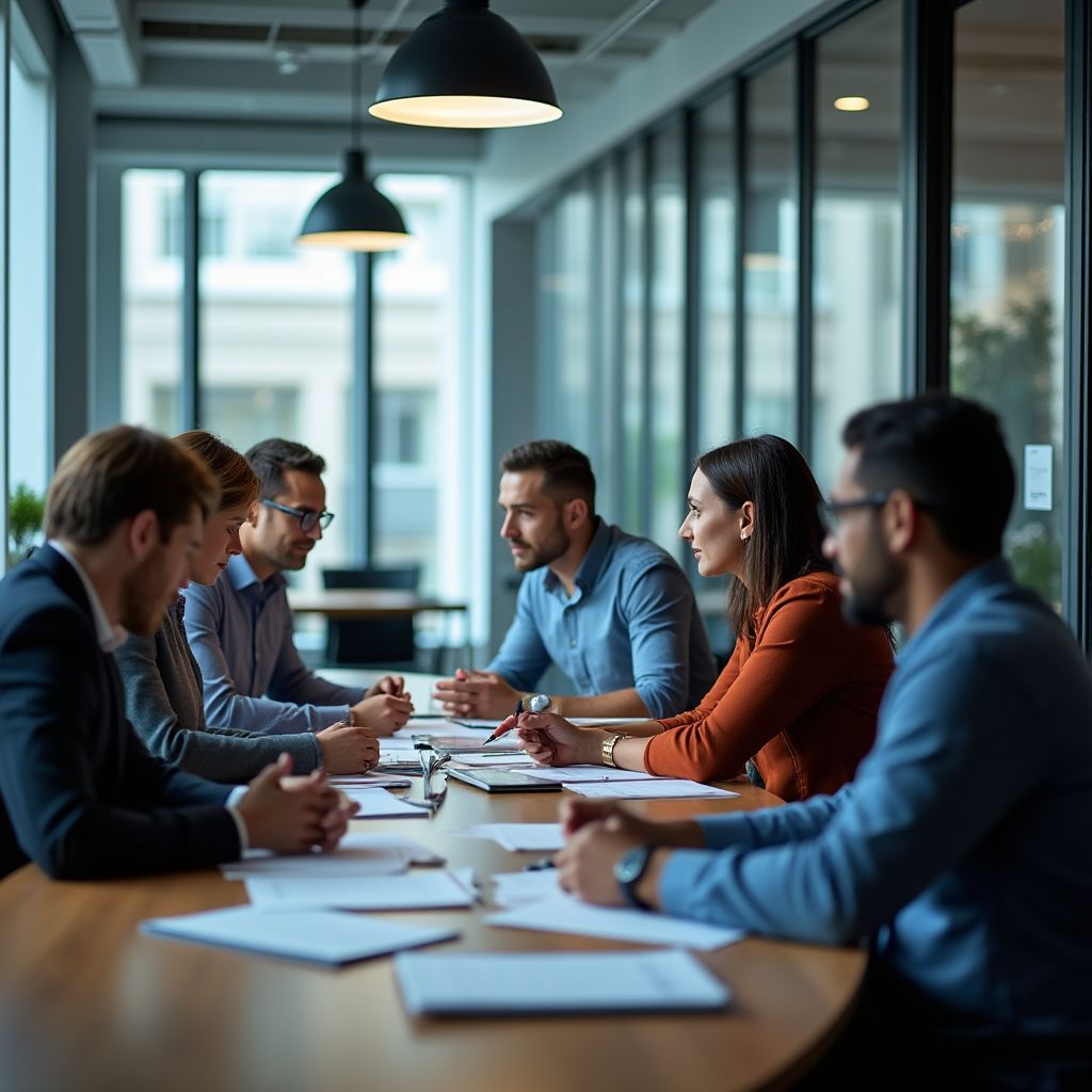 Equipo de consultores financieros trabajando juntos